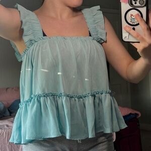 Women's Ruffled Blue Top